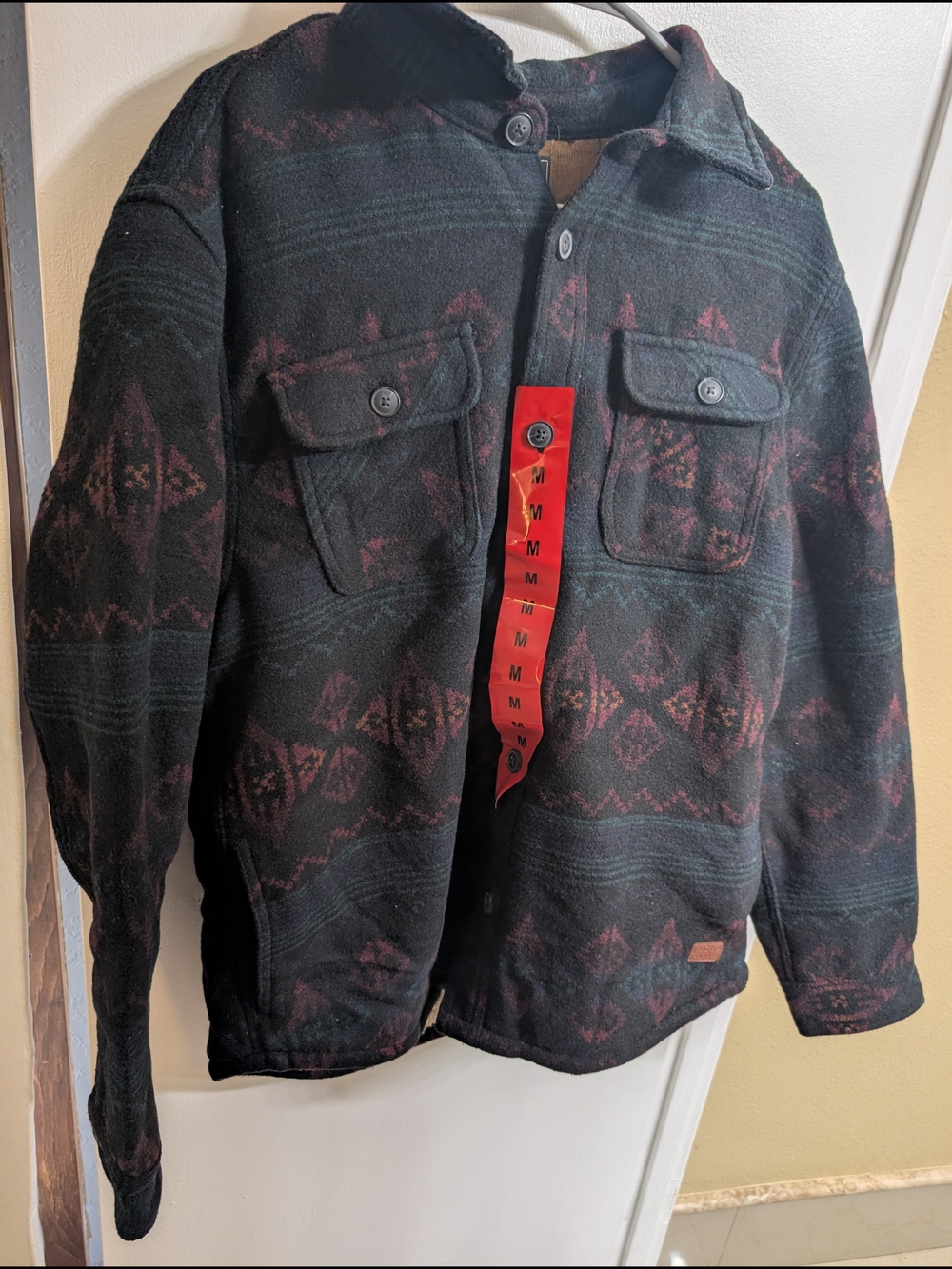 Men's Black & Dark Red Patterned Lightweight Shirt Jacket